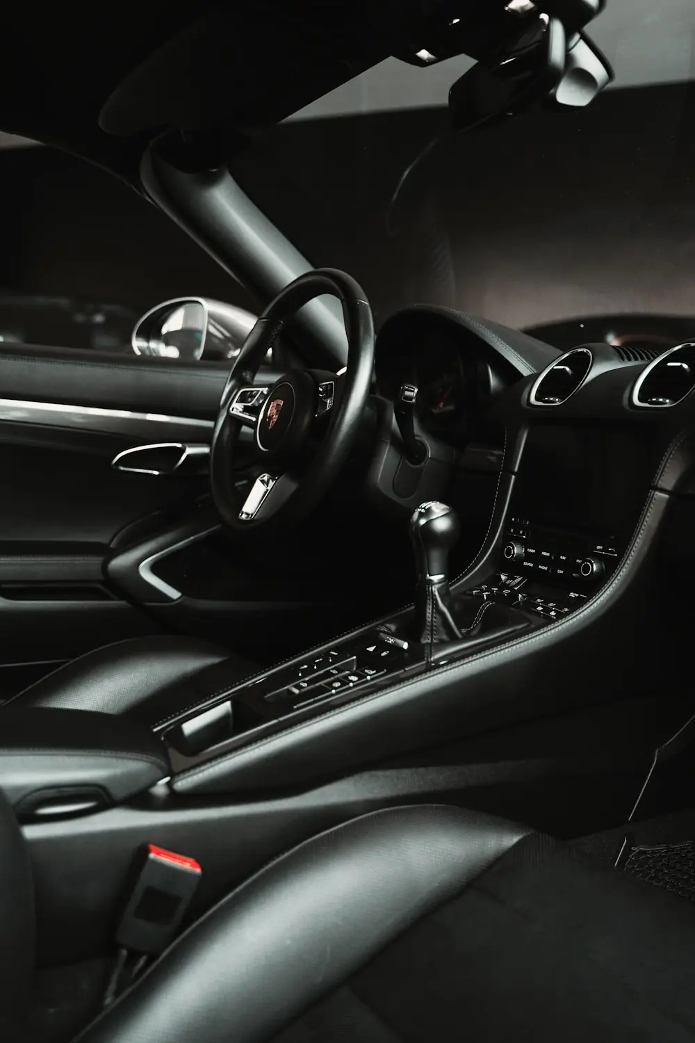 Clean car interior with leather seats